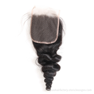 Single Donor Good Price Cuticle Aligned Brazilian Human Hair Loose Wave 44 Lace Closure In Stock